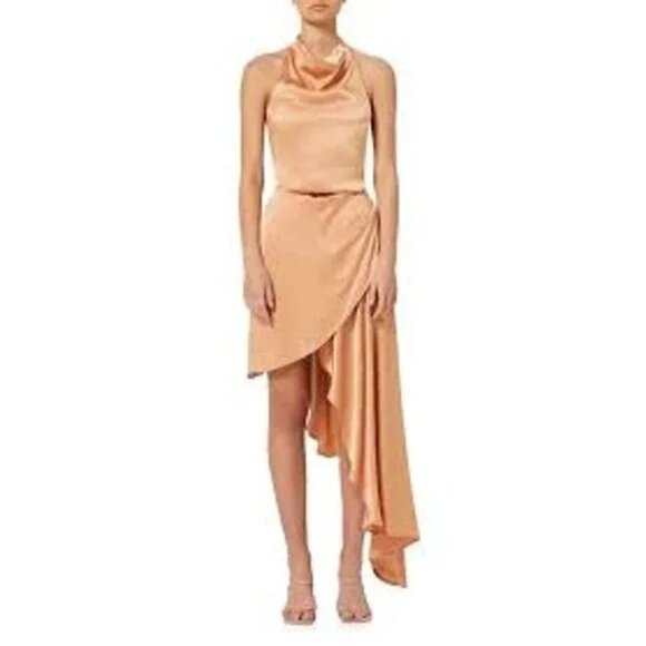 Elliatt Lambent Asymmetric Halter Dress Camel Orange Large - Picture 1 of 13